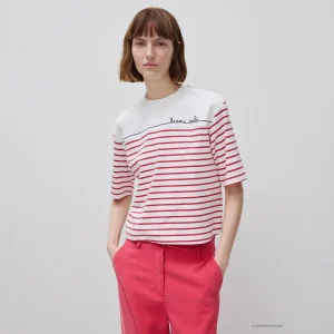 T-shirt às riscas marinière com bordado