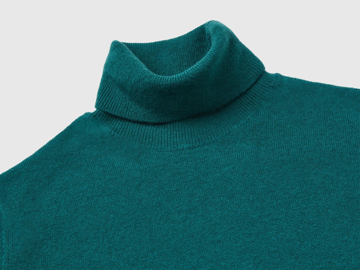 Camisola de gola alta verde em pura lã Merino - Image 7