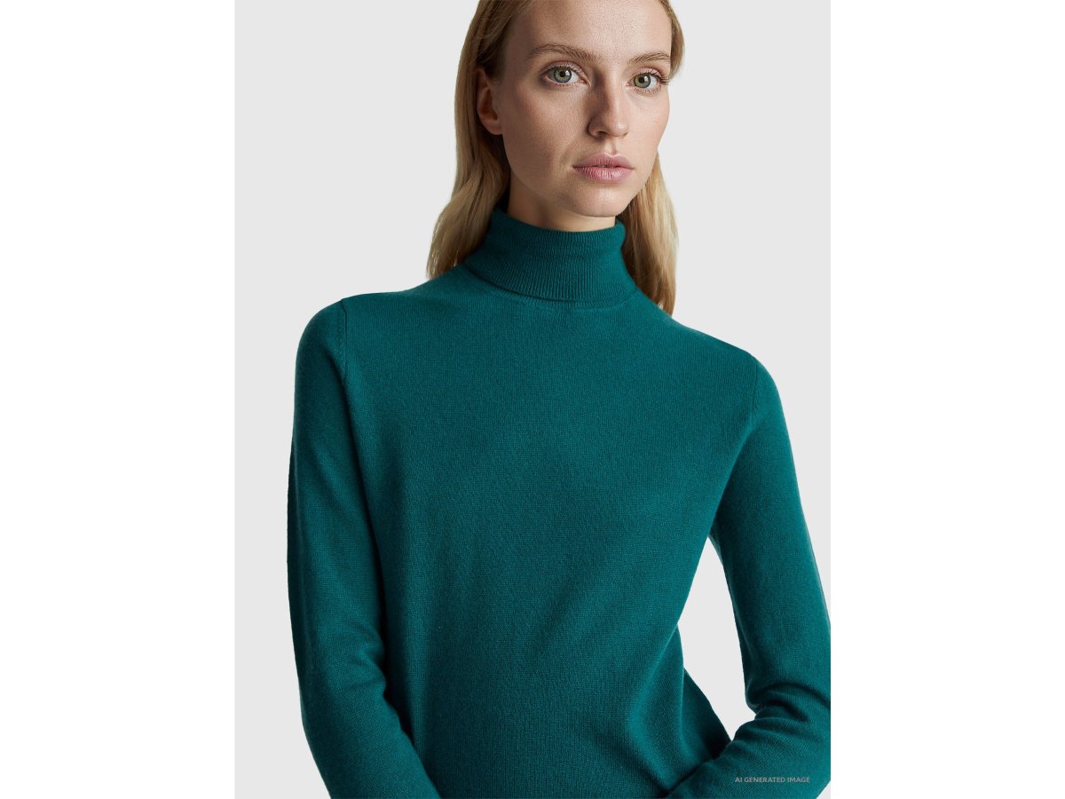 Camisola de gola alta verde em pura lã Merino - Image 5