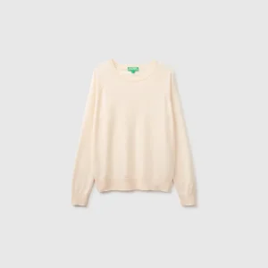 Camisola de gola redonda em mistura de seda