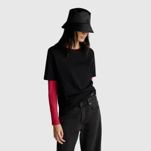 T-shirt de gola redonda em algodão flamé