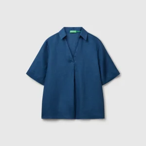 Blusa de manga curta em linho puro