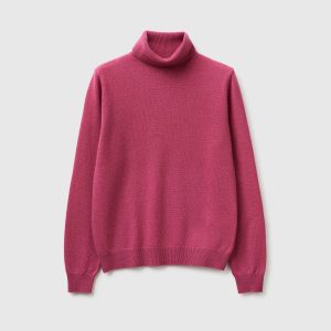 Camisola de gola alta ameixa em pura lã Merino