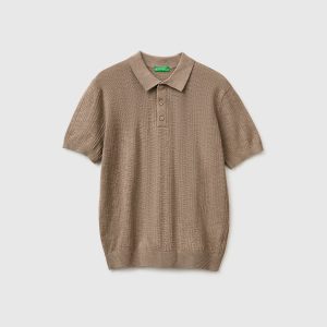 Polo texturizado em mistura de linho