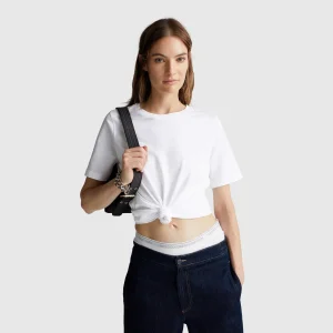 T-shirt de gola redonda em algodão flamé
