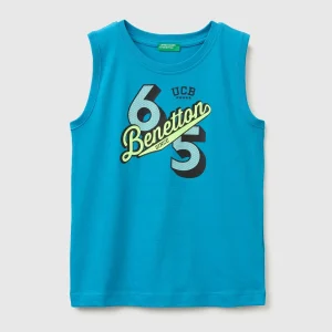 T-shirt sem mangas em algodão orgânico com estampa logótipo
