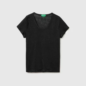 T-shirt de gola redonda em linho puro