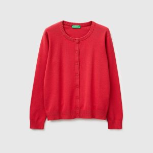 Cardigã vermelho morango em algodão tricot