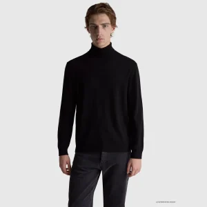 Camisola de gola alta preta em pura lã Merino