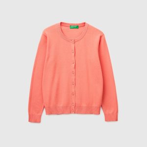 Cardigã pêssego em algodão tricot