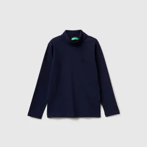 T-shirt de gola alta em algodão quente stretch