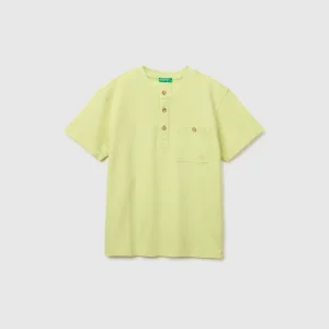 T-shirt carcela de botões em mistura de linho