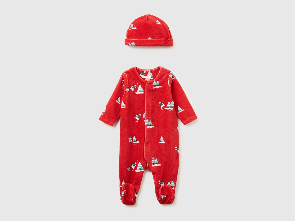 Set de babygrow e gorro em chenille