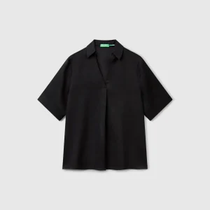 Blusa de manga curta em linho puro