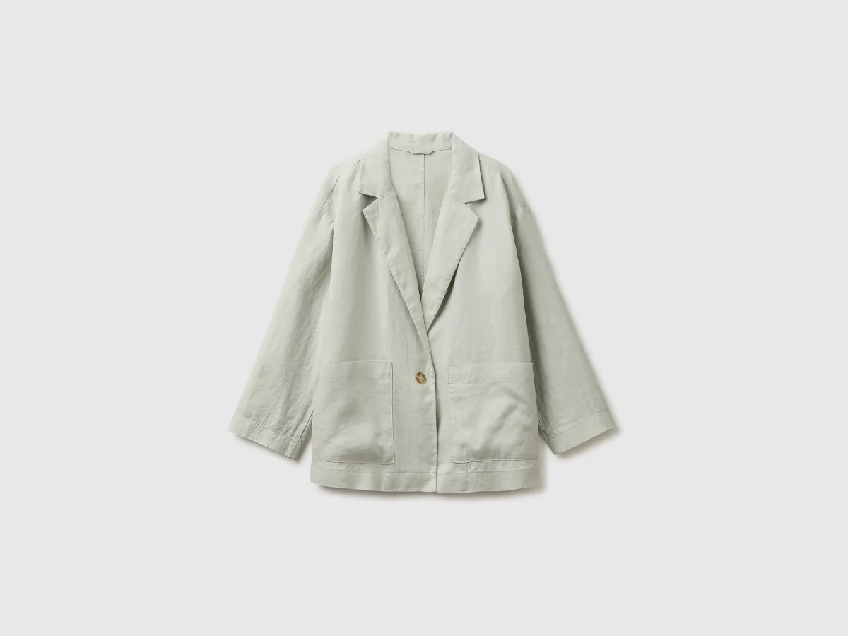 Blazer de abotoadura simples em 100% linho