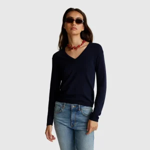 Camisola com decote em V em algodão puro