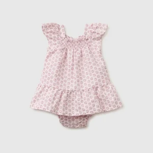 Vestido às flores em mistura de linho