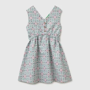 Vestido às flores em mistura de linho
