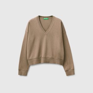 Camisola decote em V em algodão e lã