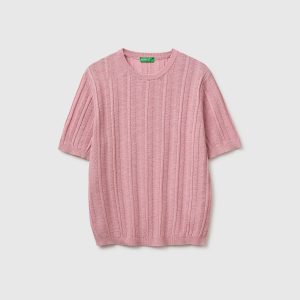 Camisola de manga curta em mistura de linho