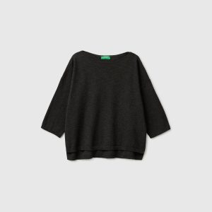 Camisola boxy fit em mistura de linho