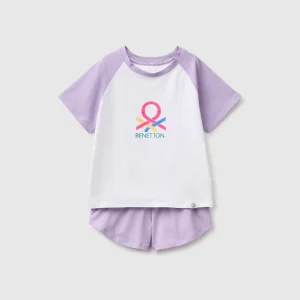 Pijama curto em algodão estampa logótipo