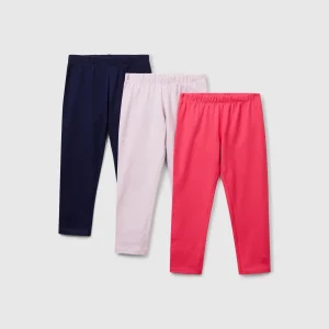 Três leggings em algodão stretch