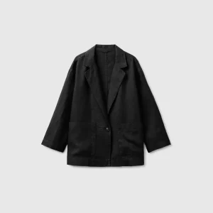 Blazer de abotoadura simples em 100% linho