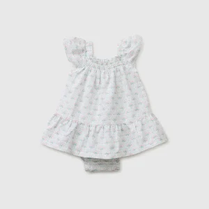 Vestido às flores em mistura de linho